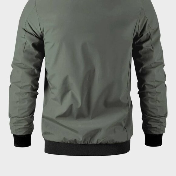 Dark Green Casual Men's Bomber Jacket - Picture 4 of 6